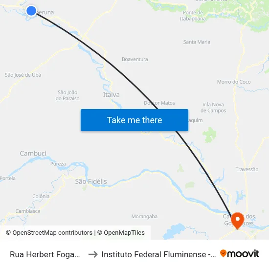 Rua Herbert Fogaca Travassos, 168 to Instituto Federal Fluminense - Campus Campos Centro map