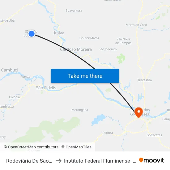 Rodoviária De São João Do Paraíso to Instituto Federal Fluminense - Campus Campos Centro map