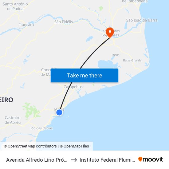 Avenida Alfredo Lírio Próximo Ao 80 to Instituto Federal Fluminense (Iff) map