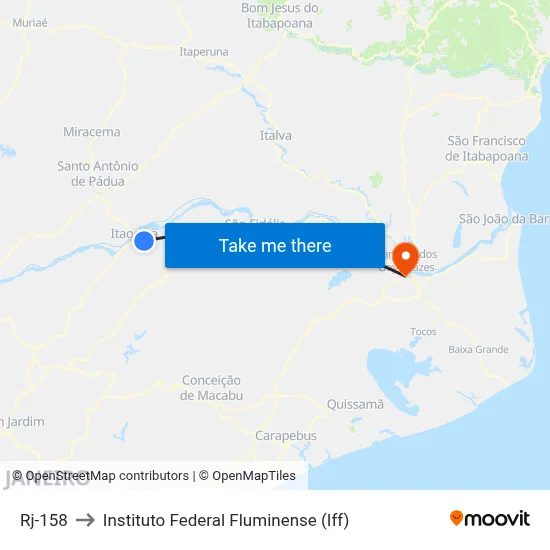Rj-158 to Instituto Federal Fluminense (Iff) map