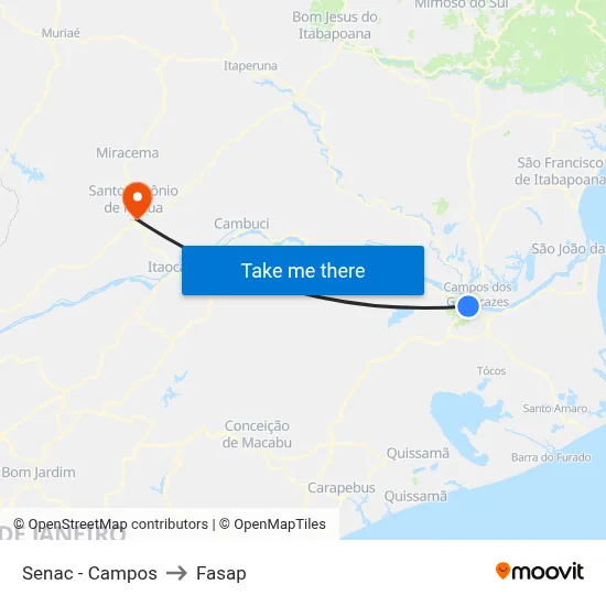 Senac - Campos to Fasap map