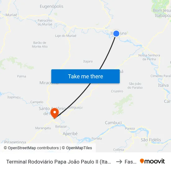 Terminal Rodoviário Papa João Paulo II (Itaperuna) to Fasap map
