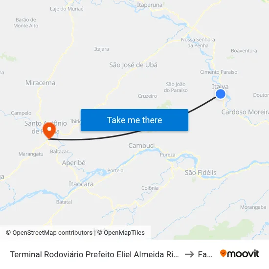 Terminal Rodoviário Prefeito Eliel Almeida Ribeiro (Italva) to Fasap map