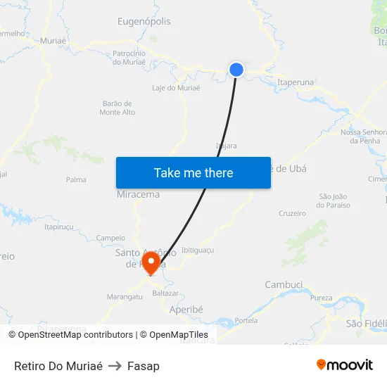 Retiro Do Muriaé to Fasap map