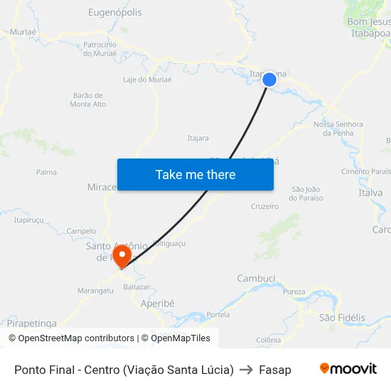 Ponto Final - Centro (Viação Santa Lúcia) to Fasap map