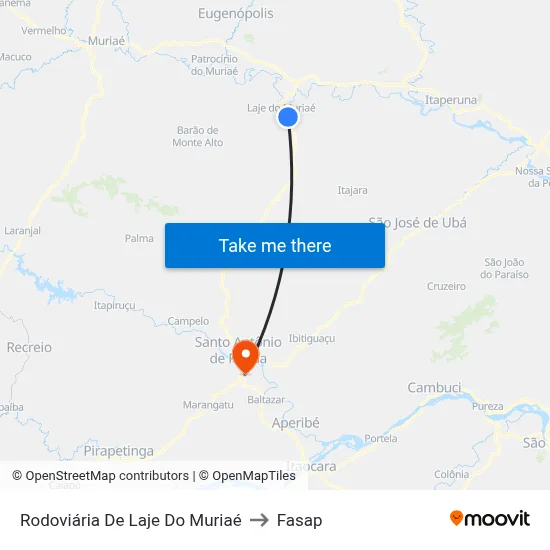 Rodoviária De Laje Do Muriaé to Fasap map