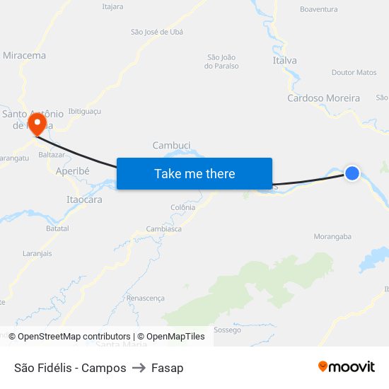 São Fidélis - Campos to Fasap map
