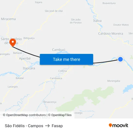 São Fidélis - Campos to Fasap map