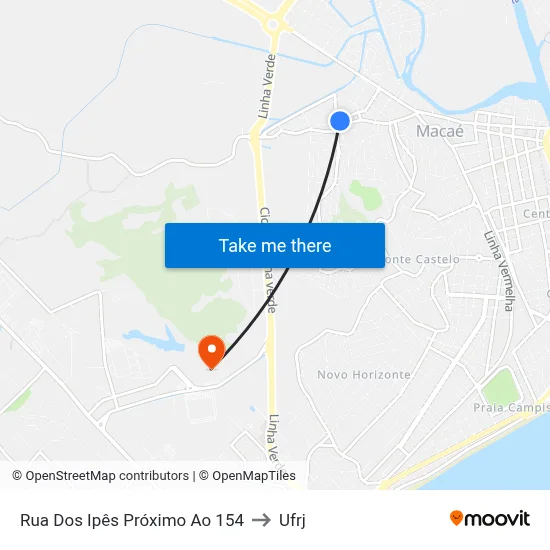 Rua Dos Ipês Próximo Ao 154 to Ufrj map