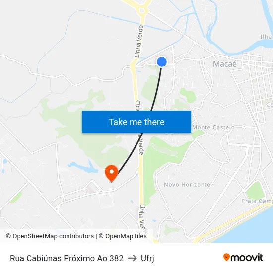 Rua Cabiúnas Próximo Ao 382 to Ufrj map
