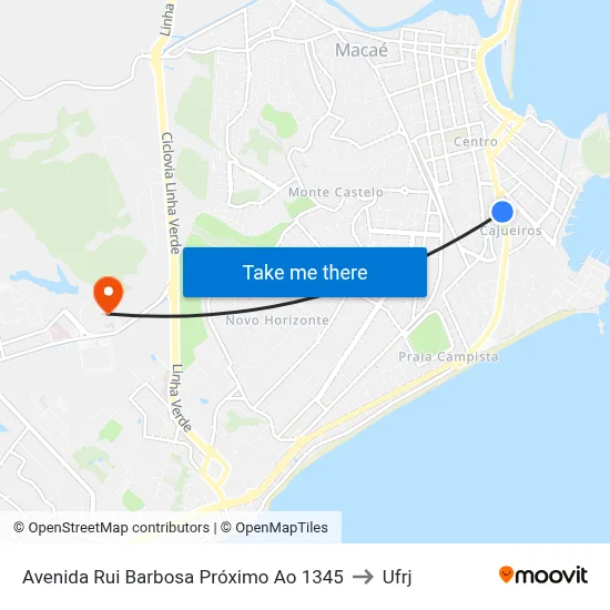 Avenida Rui Barbosa Próximo Ao 1345 to Ufrj map