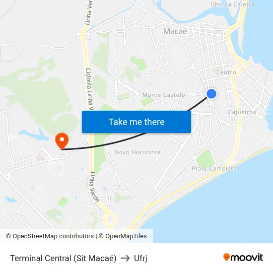 Terminal Central (Sit Macaé) to Ufrj map