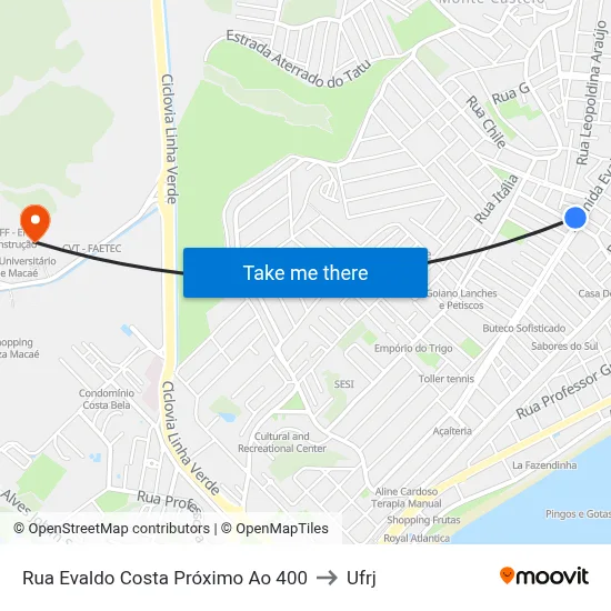 Rua Evaldo Costa Próximo Ao 400 to Ufrj map