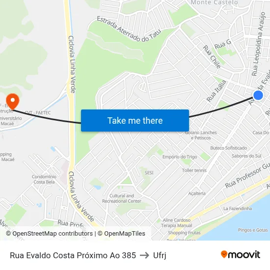 Rua Evaldo Costa Próximo Ao 385 to Ufrj map