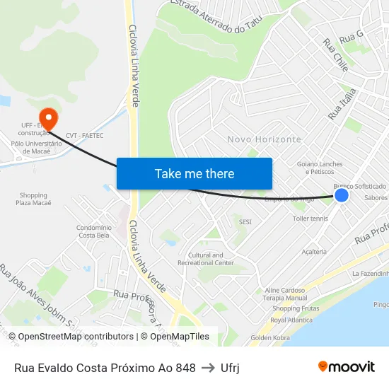Rua Evaldo Costa Próximo Ao 848 to Ufrj map