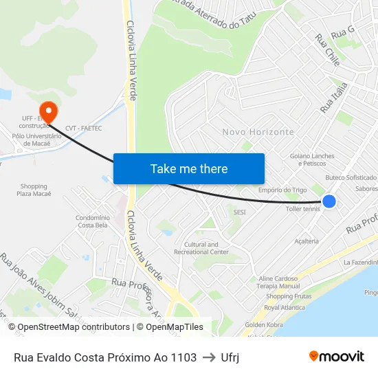 Rua Evaldo Costa Próximo Ao 1103 to Ufrj map