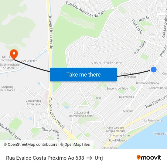 Rua Evaldo Costa Próximo Ao 633 to Ufrj map