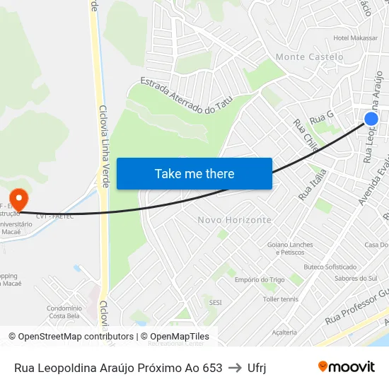 Rua Leopoldina Araújo Próximo Ao 653 to Ufrj map