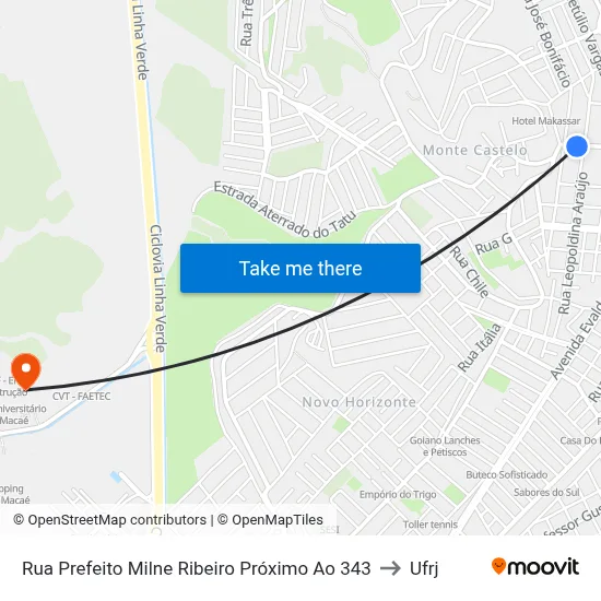 Rua Prefeito Milne Ribeiro Próximo Ao 343 to Ufrj map