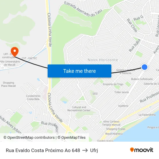 Rua Evaldo Costa Próximo Ao 648 to Ufrj map