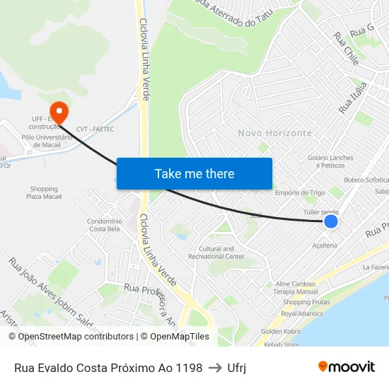 Rua Evaldo Costa Próximo Ao 1198 to Ufrj map
