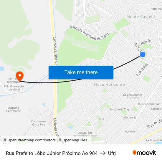 Rua Prefeito Lôbo Júnior Próximo Ao 984 to Ufrj map