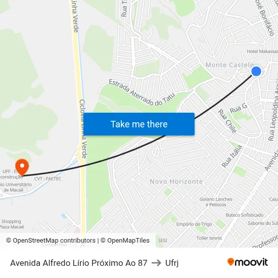 Avenida Alfredo Lírio Próximo Ao 87 to Ufrj map