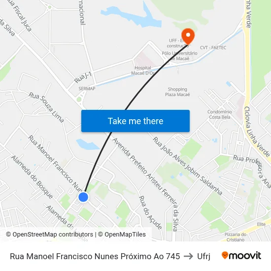 Rua Manoel Francisco Nunes Próximo Ao 745 to Ufrj map
