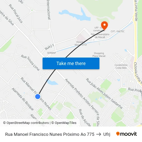 Rua Manoel Francisco Nunes Próximo Ao 775 to Ufrj map