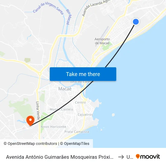Avenida Antônio Guimarães Mosqueiras Próximo Ao 542 to Ufrj map