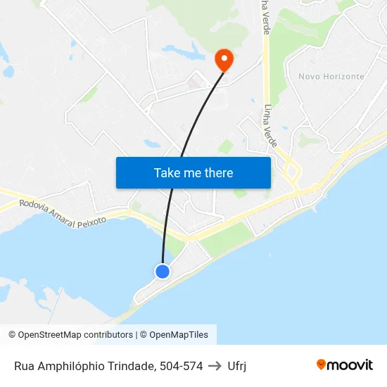 Rua Amphilóphio Trindade, 504-574 to Ufrj map