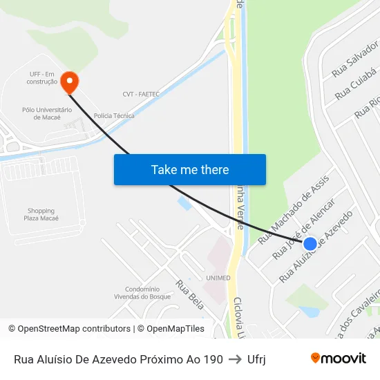 Rua Aluísio De Azevedo Próximo Ao 190 to Ufrj map