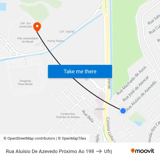 Rua Aluísio De Azevedo Próximo Ao 198 to Ufrj map