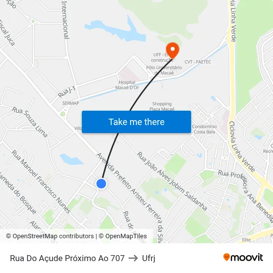 Rua Do Açude Próximo Ao 707 to Ufrj map