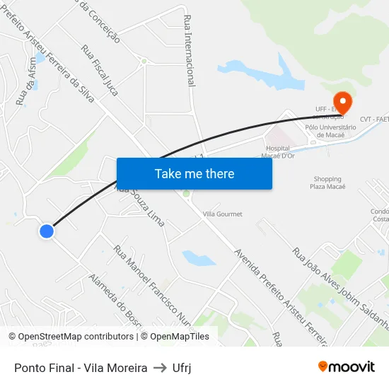 Ponto Final - Vila Moreira to Ufrj map