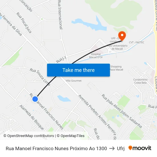 Rua Manoel Francisco Nunes Próximo Ao 1300 to Ufrj map