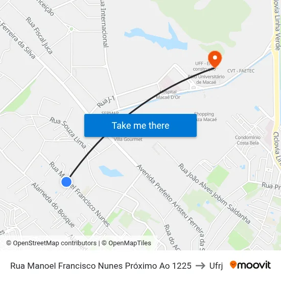 Rua Manoel Francisco Nunes Próximo Ao 1225 to Ufrj map