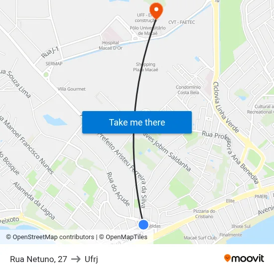 Rua Netuno, 27 to Ufrj map