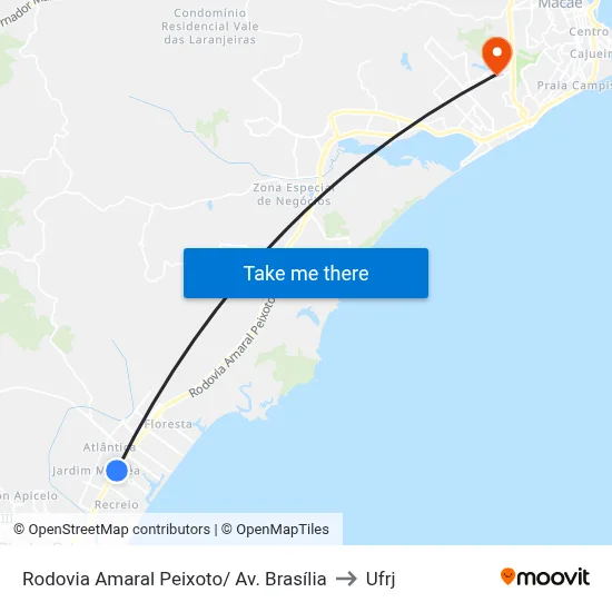 Rodovia Amaral Peixoto/ Av. Brasília to Ufrj map