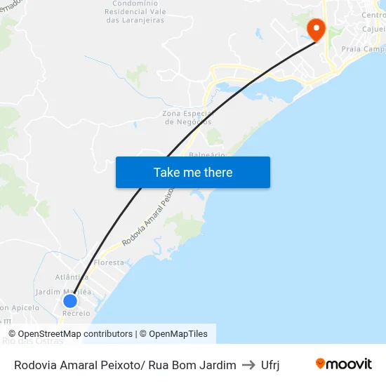 Rodovia Amaral Peixoto/ Rua Bom Jardim to Ufrj map