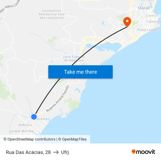 Rua Das Acácias, 28 to Ufrj map