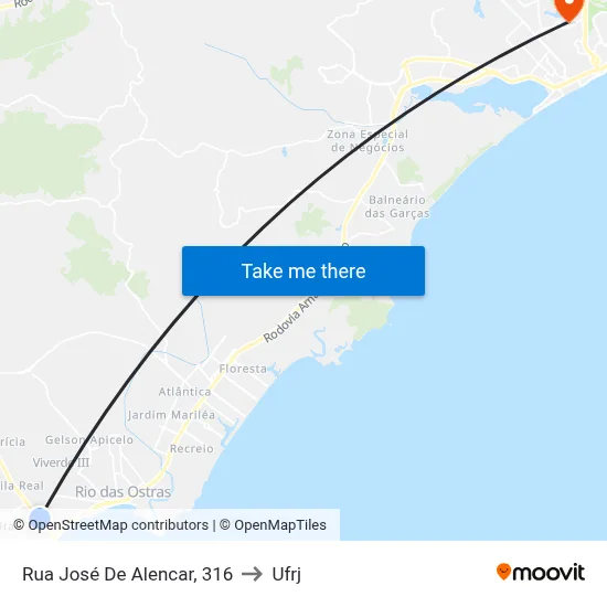 Rua José De Alencar, 316 to Ufrj map