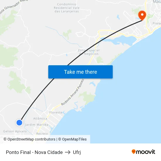 Ponto Final - Nova Cidade to Ufrj map