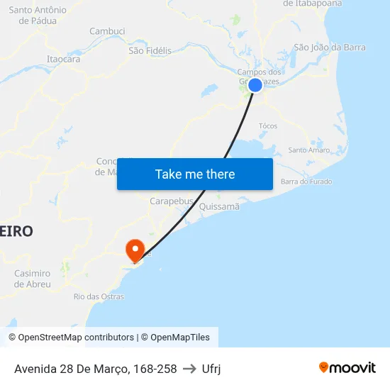 Avenida 28 De Março, 168-258 to Ufrj map