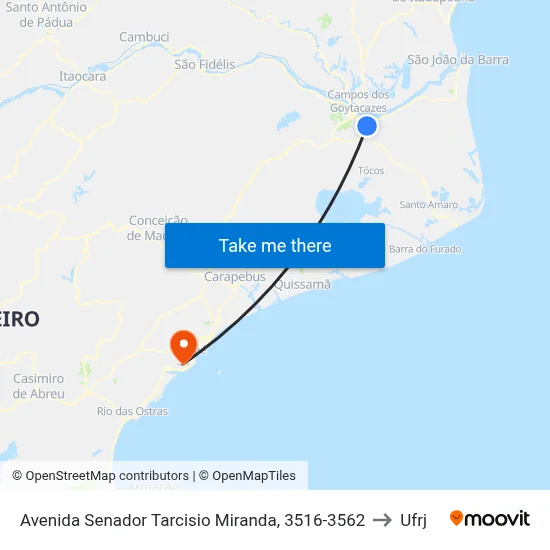 Avenida Senador Tarcisio Miranda, 3516-3562 to Ufrj map
