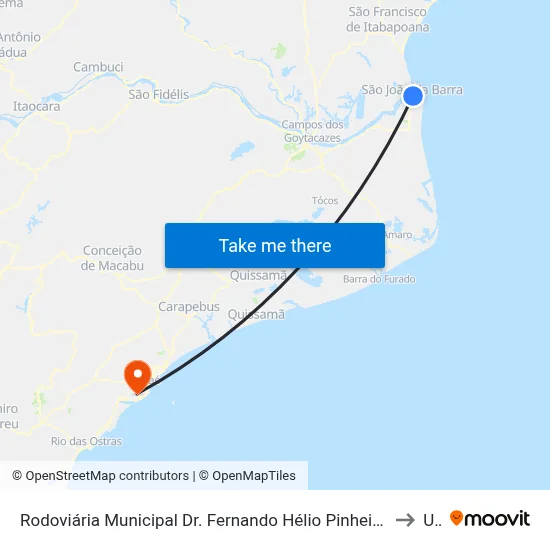 Rodoviária  Municipal Dr. Fernando Hélio Pinheiro (São João Da Barra) to Ufrj map