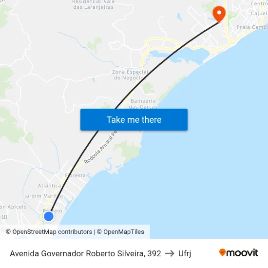 Avenida Governador Roberto Silveira, 392 to Ufrj map