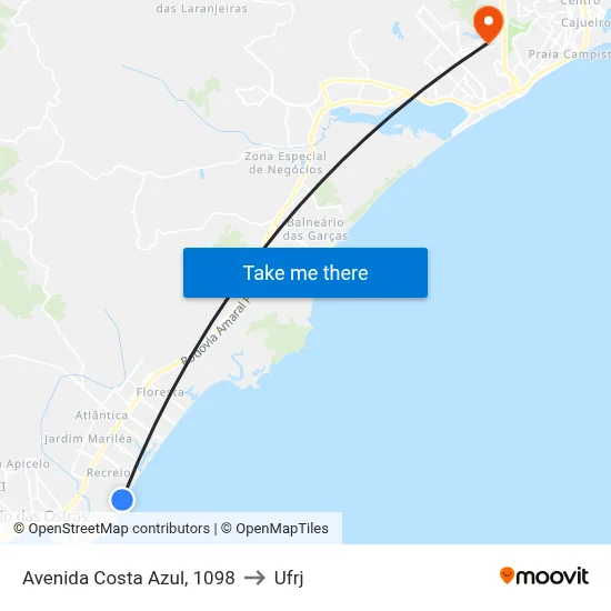 Avenida Costa Azul, 1098 to Ufrj map