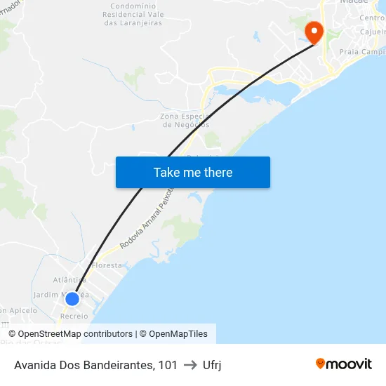Avanida Dos Bandeirantes, 101 to Ufrj map