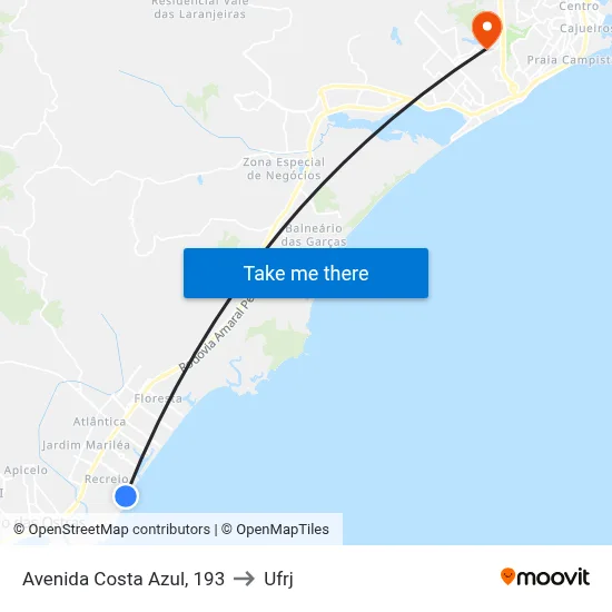 Avenida Costa Azul, 193 to Ufrj map